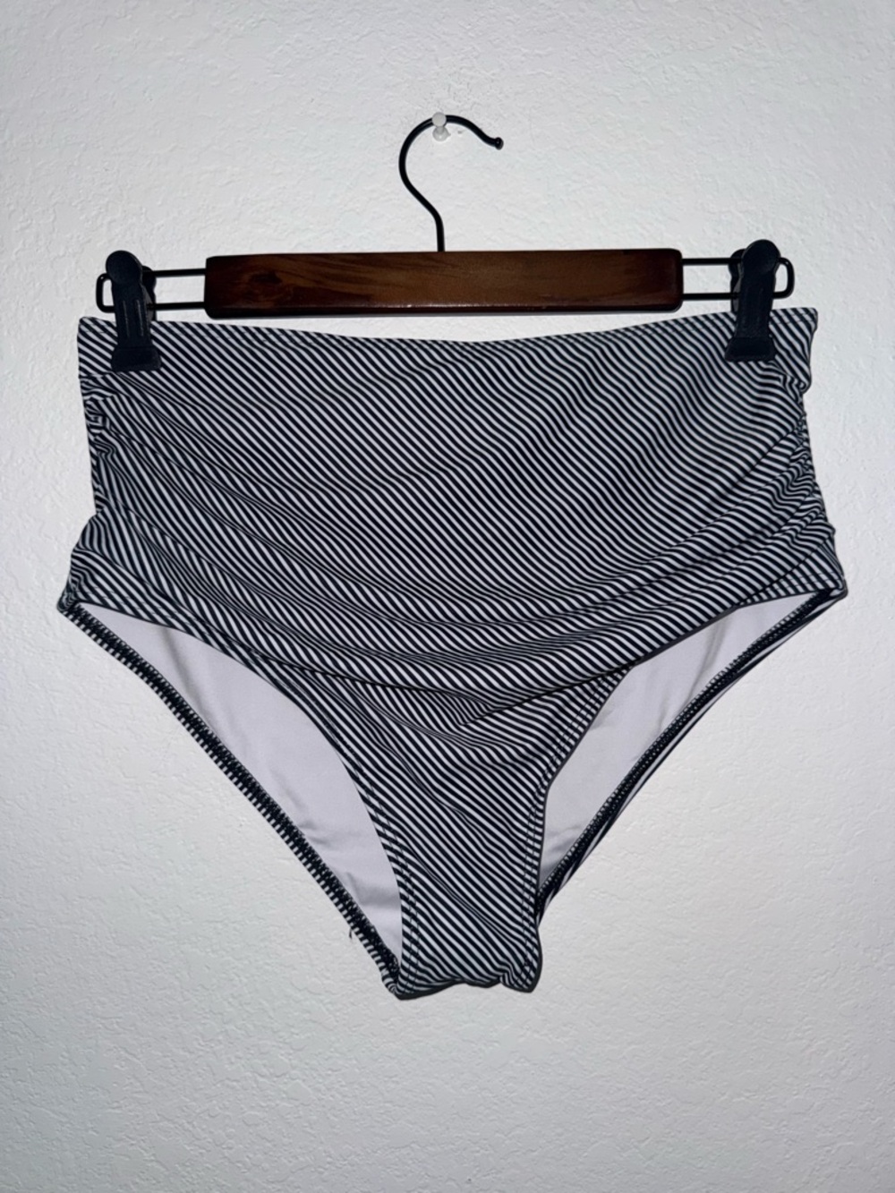 High-Waisted Black & White Striped Bikini Bottoms